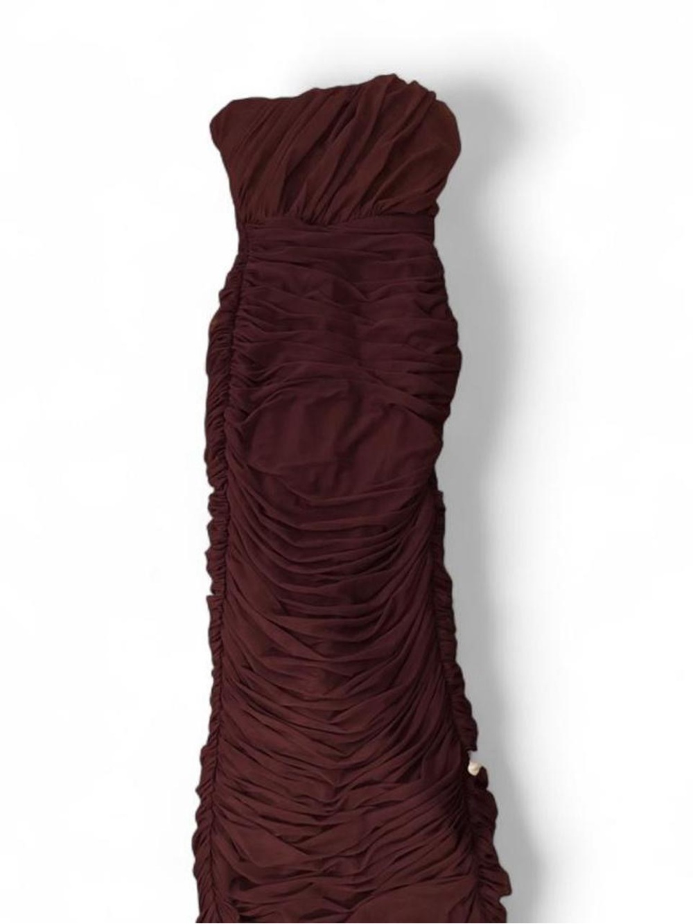 House of CB Strapless Ruched Dress in Deep Burgundy